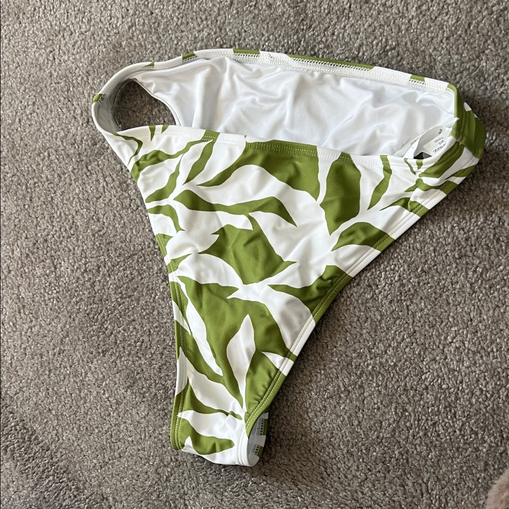 Green and White Leaf Print Bikini Bottom